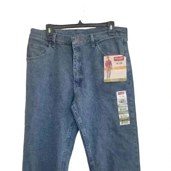 Wrangler Men's Medium Wash Blue Cotton/Spandex Regular Fit Comfort Flex Relaxed - Picture 3 of 13